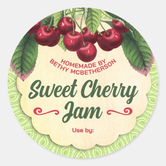 Cherry jam gelei taart vullen kersen home inblikke ronde sticker (Voorkant)