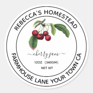 Cherry Jam  Illustratie in blik Jar Ronde Sticker