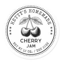 Cherry jam inblikken sticker in zwart-wit