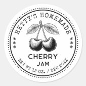 Cherry jam inblikken sticker in zwart-wit (Voorkant)