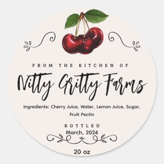 Cherry Jam Jelly behouden Custom Inblikken Label (Voorkant)