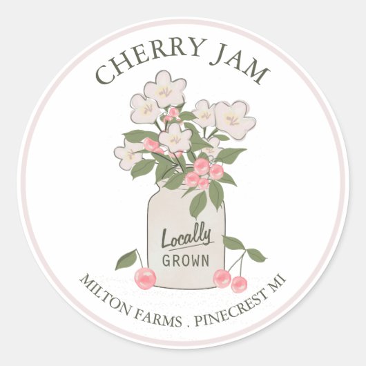 Cherry Jam Mason Jar Jelly Ronde Sticker (Voorkant)