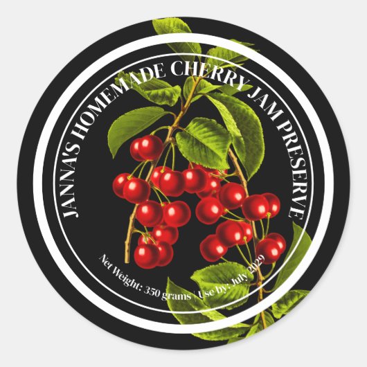 Cherry Jam Preserve Label Elegante Antiek (Voorkant)