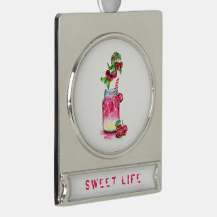 Cherry Juice Cool Drink Fruit Kerst Ornament Verzilverd Banner Ornament
