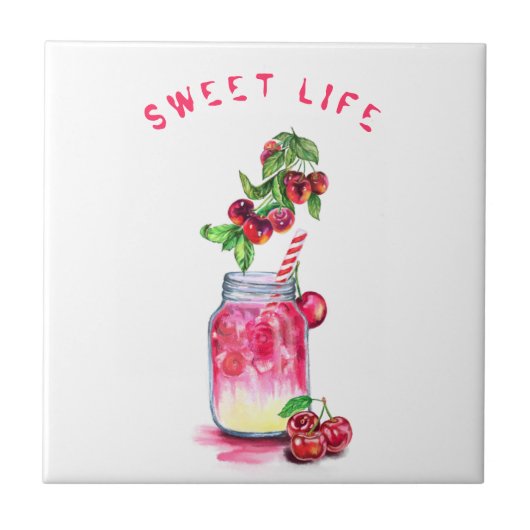 Cherry Juice Cool Drink Fruits Ceramic Tegel Tegeltje (Voorkant)