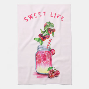 Cherry Juice Cool Drink Fruits Kitchen Towel Theedoek