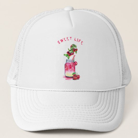 Cherry Juice Cool Drink Fruits Party Trucker Hat Pet (Voorkant)