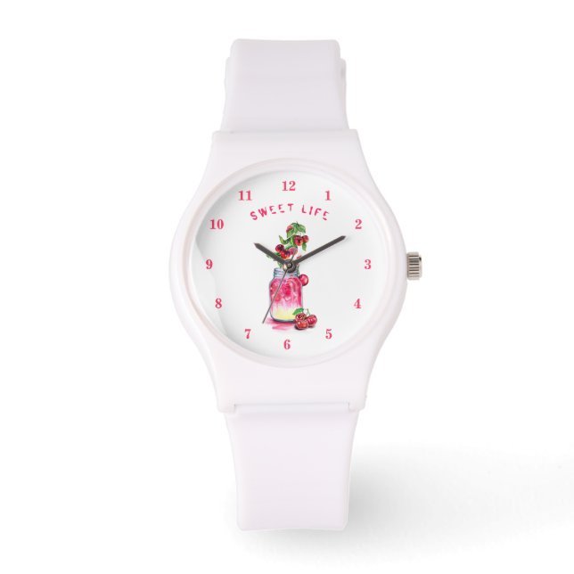 Cherry Juice Cool Drink Party Fruits Watch Horloge (Voorkant)