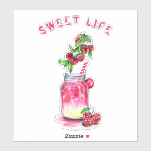 Cherry Juice Cool Drink Summer Fruit Party Sticker (Vel)