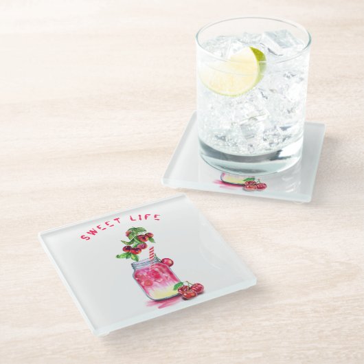 Cherry Juice Drink Glass Onderzetter o Aangepaste  (Schuin)