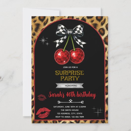 Cherry Leopard party Invitation Kaart (Voorkant)