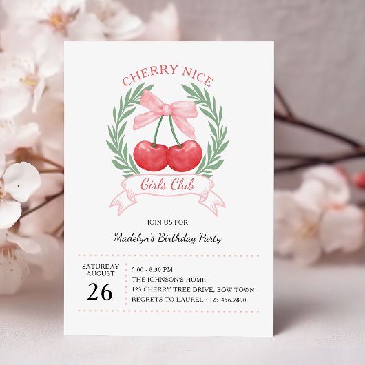 Cherry Leuke Meisjes Club Roze Bow Verjaardag Kaart