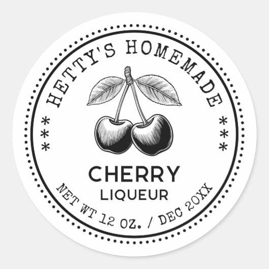 Cherry likeur inblikken sticker in zwart-wit (Voorkant)