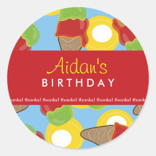 Cherry & Limoen Ice Cream Verjaardagsfeestje Stick Ronde Sticker