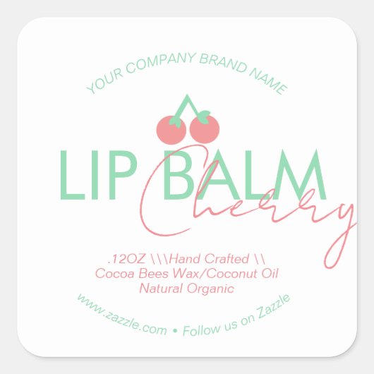 Cherry Lip Balm Scrub Business Packaging Vierkante Sticker (Voorkant)