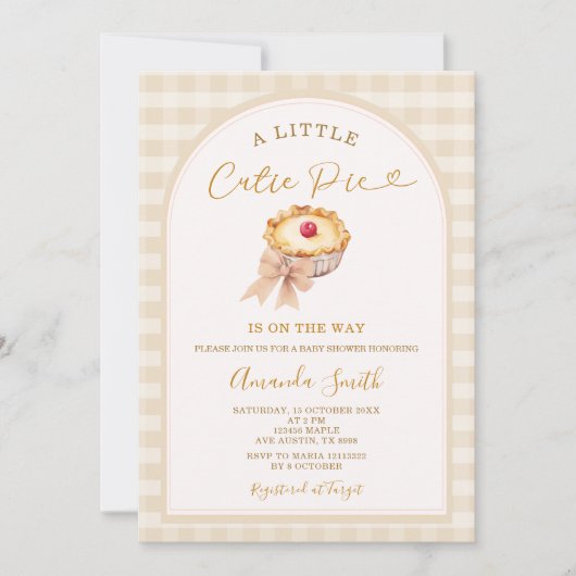Cherry Little Cutie Pie Pastel Gingham Baby shower Kaart (Voorkant)