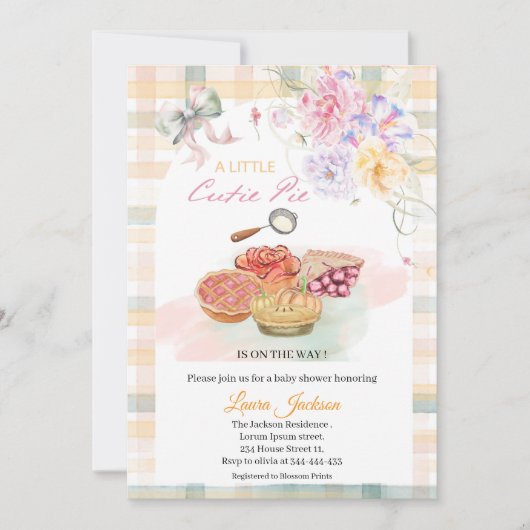 Cherry Little Cutie Pie Pastel Gingham Baby shower Kaart (Voorkant)