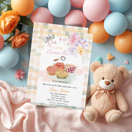 Cherry Little Cutie Pie Pastel Gingham Baby shower Kaart