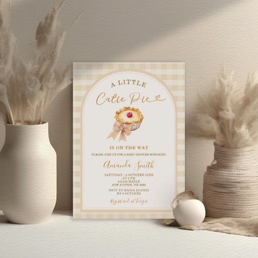 Cherry Little Cutie Pie Pastel Gingham Baby shower Kaart