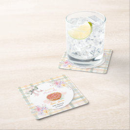 Cherry Little Cutie Pie Pastel Gingham Baby shower Kartonnen Onderzetters