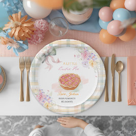 Cherry Little Cutie Pie Pastel Gingham Baby shower Papieren Bordje