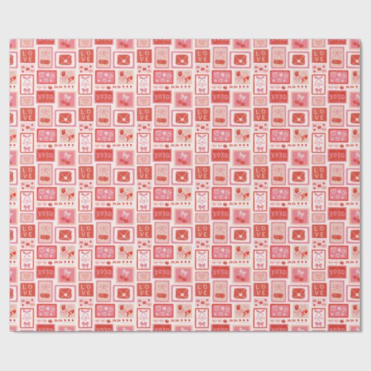 Cherry Love Letters Postage Valentine Cadeaupapier (Vlak)