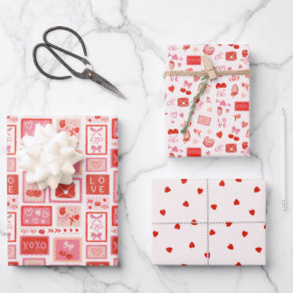 Cherry Love Letters Valentines Hearts Bows Inpakpapier Vel