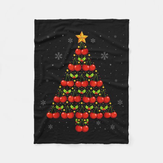 Cherry Lover Christmas Tree Lights Santa Hat Cherr Fleece Deken (Voorkant)