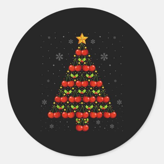 Cherry Lover Christmas Tree Lights Santa Hat Cherr Ronde Sticker (Voorkant)