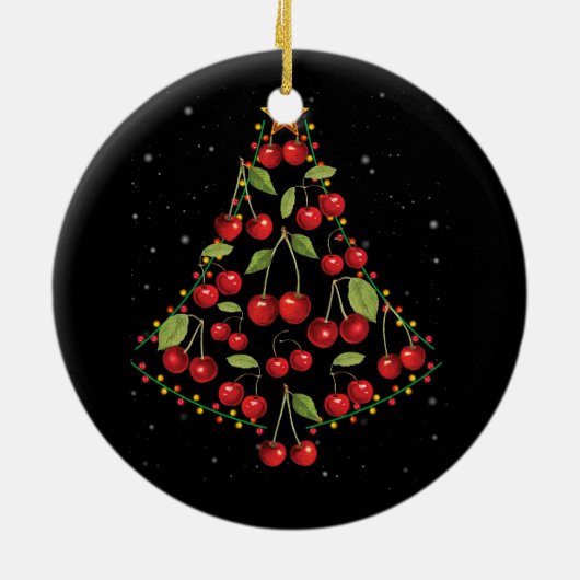 Cherry Lover Kerstboom Lichten Santa Hat Cherr Keramisch Ornament (Achterkant)