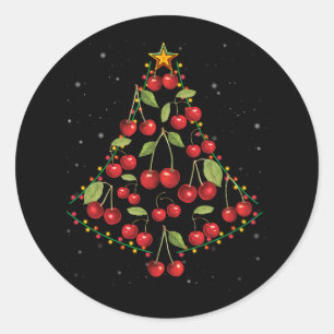 Cherry Lover Kerstboom Lichten Santa Hat Cherr Ronde Sticker