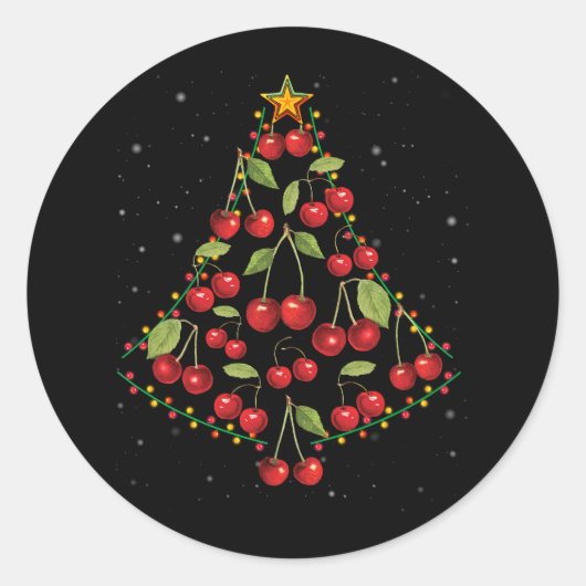 Cherry Lover Kerstboom Lichten Santa Hat Cherr Ronde Sticker (Voorkant)