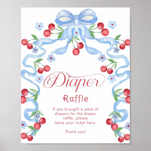 Cherry Luier Raffle Blauwe strik Whimsical Poster (Voorkant)