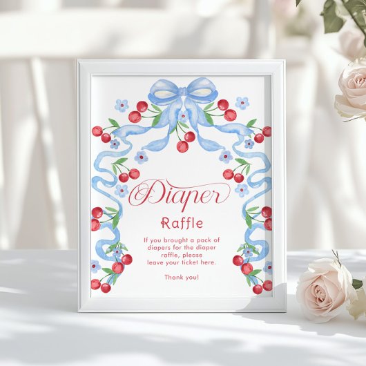 Cherry Luier Raffle Blauwe strik Whimsical Poster