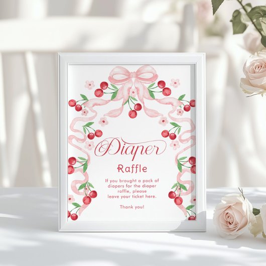 Cherry Luier Raffle Roze strik Whimsical Poster