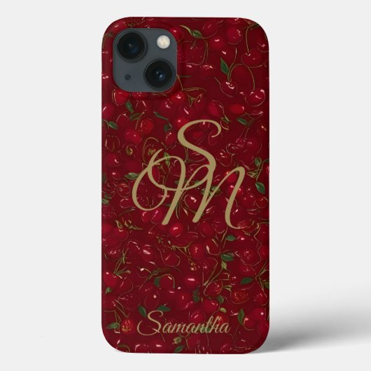 Cherry Luxe met naam en monogram Case-Mate iPhone Case (Achterkant)
