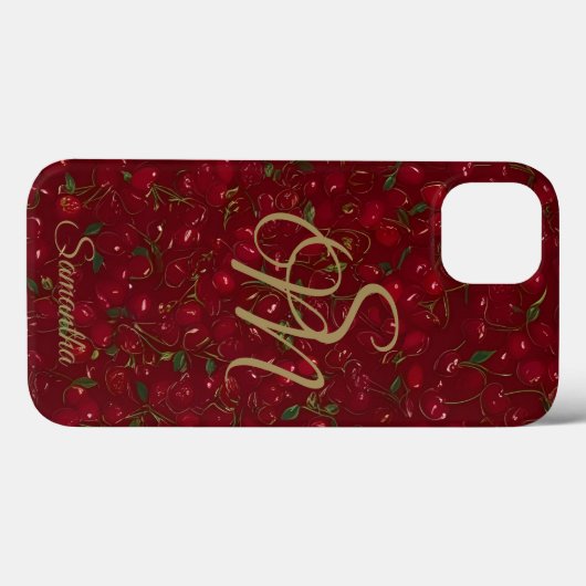Cherry Luxe met naam en monogram Case-Mate iPhone Case (Achterkant (horizontaal))