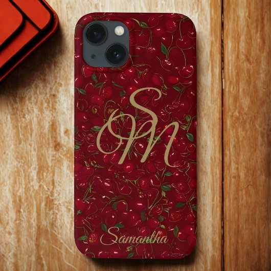 Cherry Luxe met naam en monogram Case-Mate iPhone Case