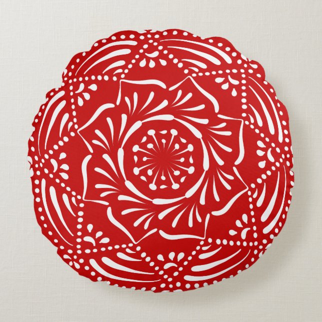 Cherry Mandala Rond Kussen (Voorkant)