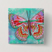 Cherry Mint Butterfly Pin Vierkante Button 5,1 Cm (Voorkant)