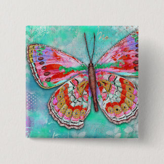 Cherry Mint Butterfly Pin Vierkante Button 5,1 Cm