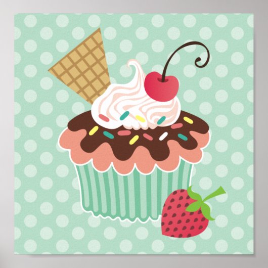 Cherry & Mint Cupcake Canvas Afdrukken Poster (Voorkant)