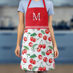 Cherry Monogram Botanical Red Schort<br><div class="desc">Dit monogram schort bevat een waterverf kersenpatroon.</div>