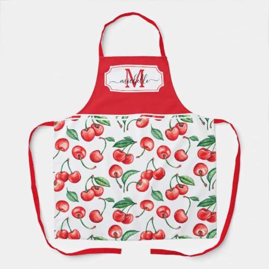 Cherry Monogram Initiaal Red Schort (Voorkant)