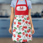 Cherry Monogram Initiaal Red Schort<br><div class="desc">Dit monogram schort bevat een waterverf kersenpatroon.</div>