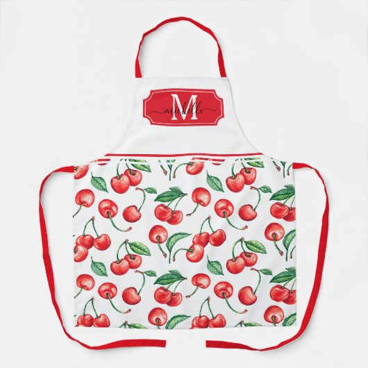 Cherry Monogram Initiaal Schort (Voorkant)