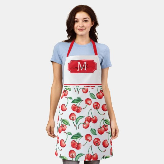 Cherry Monogram Initiaal Schort (Gedragen)