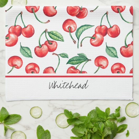 Cherry Monogram Waterverf Theedoek (Gevouwen)