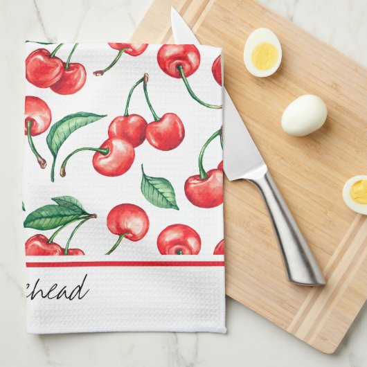 Cherry Monogram Waterverf Theedoek (Quarter Fold)