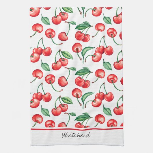 Cherry Monogram Waterverf Theedoek (Verticaal)